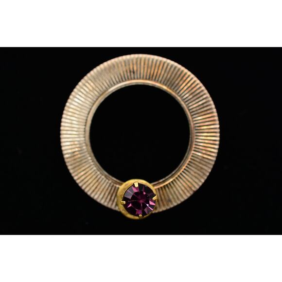 Vintage Round Pin Brooch Prong Purple Rhinestone Crystal Bin1 - Picture 1 of 12